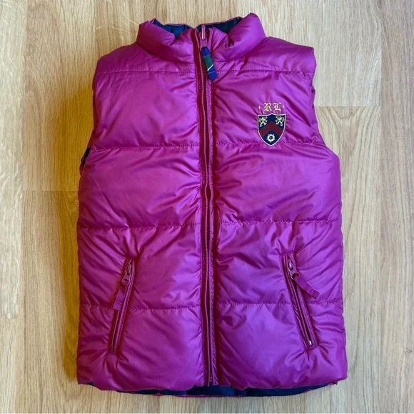 EUC Ralph Lauren Girl Reversible Down Filled Puffer Vest-Pink and Blue